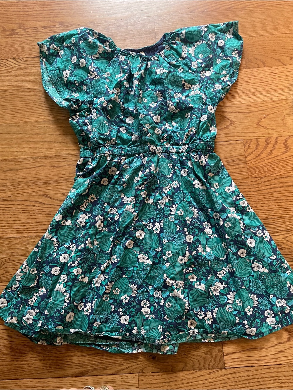 Crewcuts Green Floral Flutter-Sleeve Dress